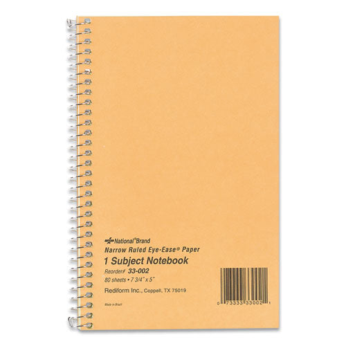 Single-subject Wirebound Notebooks, Narrow Rule, Brown Board Cover, (80) 7.75 X 5 Eye-ease Green Sheets