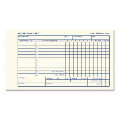 Weekly Employee Time Cards, Sunday-saturday, One Side, 4.25 X 7, 100/pad
