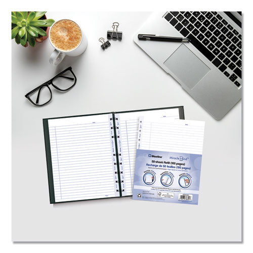 Ruled Paper Refill Sheets For All Miraclebind Notebooks And Planners, 9.25 X 7.25, White/blue Sheets, Undated, 50/pack