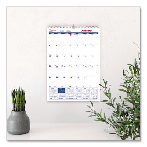 Twin-wirebound Wall Calendar, One Month Per Page, 12 X 17, White/blue Sheets, 12-month (jan To Dec): 2026