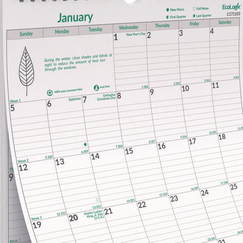Ecologix Monthly Wall Calendar, Ecologix Artwork, 12 X 17, White/green Sheets, 12-month (jan To Dec): 2026