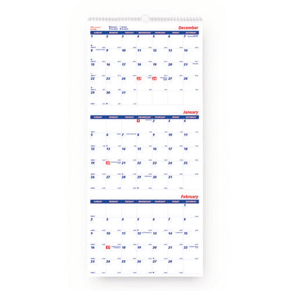 Three-month Wall Calendar, 12.25" X 27", White/blue Sheets, 14-month: Dec 2025 To Jan 2027