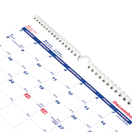 Three-month Wall Calendar, 12.25" X 27", White/blue Sheets, 14-month: Dec 2025 To Jan 2027
