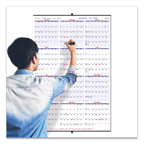 Yearly Wall Calendar, 24 X 36, White/blue Sheets, 12-month (jan To Dec): 2026
