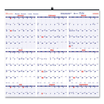 Yearly Wall Calendar, 24 X 36, White/blue Sheets, 12-month (jan To Dec): 2026
