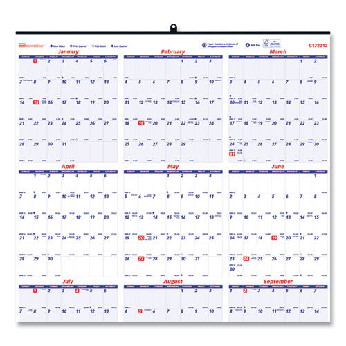 Yearly Wall Calendar, 24 X 36, White/blue Sheets, 12-month (jan To Dec): 2026