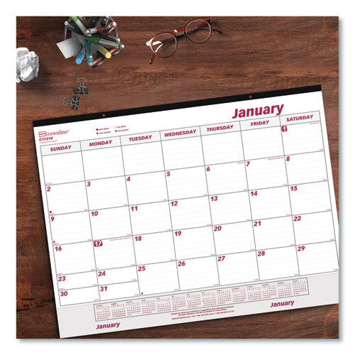 Monthly Desk Pad Calendar, 22 X 17, White/burgundy Sheets, Black Binding, Clear Corners, 12-month (jan To Dec): 2026