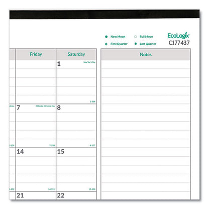 Ecologix Monthly Desk Pad Calendar, Ecologix Artwork, 22 X 17, White/green Sheets, Black Binding, 12-month (jan-dec): 2026
