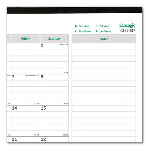 Ecologix Monthly Desk Pad Calendar, Ecologix Artwork, 22 X 17, White/green Sheets, Black Binding, 12-month (jan-dec): 2026