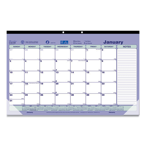 Monthly Desk Pad Calendar, 17.75 X 10.88, White/blue/green Sheets, Black Binding, Clear Corners, 12-month (jan To Dec): 2026