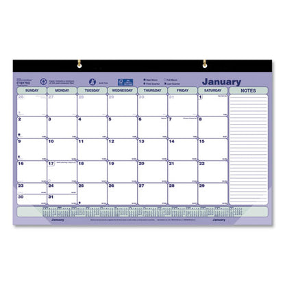 Monthly Desk Pad Calendar, 17.75 X 10.88, White/blue/green Sheets, Black Binding, Clear Corners, 12-month (jan To Dec): 2026