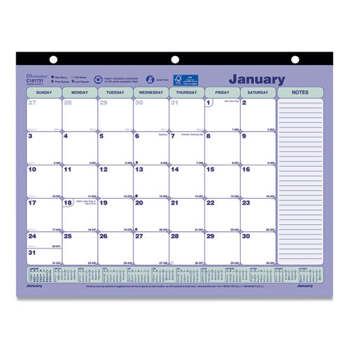 Monthly Desk Pad Calendar, 3-hole Punched, 11 X 8.5, White/blue/green Sheets, Black Binding, 12-month (jan To Dec): 2026