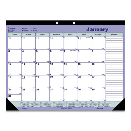 Monthly Desk Pad Calendar, 21.25 X 16, White/blue/green Sheets, Black Binding, Black Corners, 12-month (jan To Dec): 2026