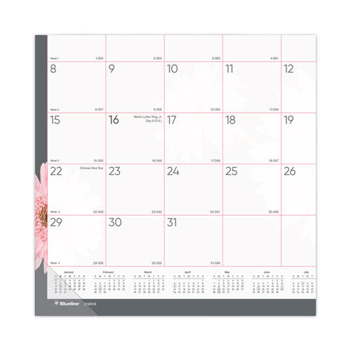 Monthly Desk Pad Calendar, Pink Daisy Artwork, 22 X 17, Pink/white Sheets, Black Binding, 12-month (jan To Dec): 2026