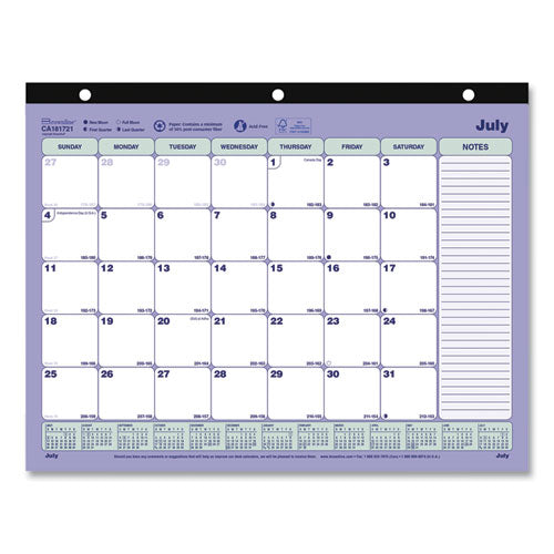 Academic 13-month Binder-insertable Desk Pad Calendar, 11 X 8.5, White/blue/green Sheets, 13-month: July 2025 To July 2026