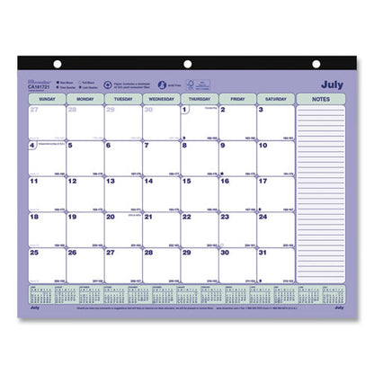 Academic 13-month Binder-insertable Desk Pad Calendar, 11 X 8.5, White/blue/green Sheets, 13-month: July 2025 To July 2026