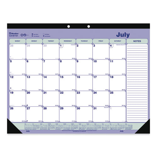 Academic 13-month Desk Pad Calendar, 21.25 X 16, White/blue/green Sheets, Black Headband, 13-month: July 2025 To July 2026