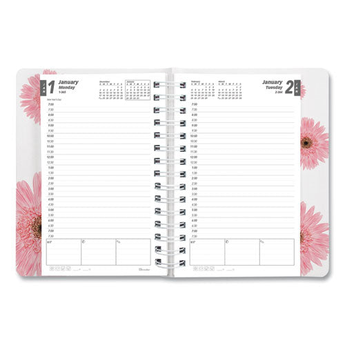 Pink Ribbon Essential Daily Appointment Book, Pink Daisy Artwork, 8 X 5, Navy/gray/pink Cover, 12-month (jan To Dec): 2026