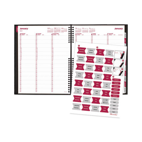 Coilpro Weekly Appointment Book In Columnar Format, 11 X 8.5, Black Lizard-look Cover, 12-month (jan To Dec): 2026