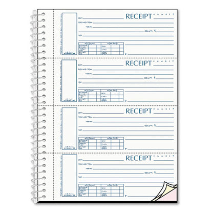 Spiralbound Unnumbered Money Receipt Book, Three-part Carbonless, 7 X 2.75, 4 Forms/sheet, 120 Forms Total