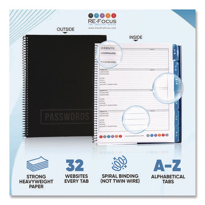 Large Password Log Book, User-name/password Format, Black Cover, (48) 10 X 7.5 Sheets