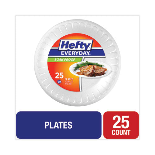 Soak Proof Tableware, Plate, Foam, 10.25" Dia, White, 25/pack