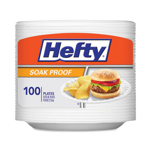 Soak Proof Tableware, Plate, Foam, 8.88" Dia, White, 100/pack