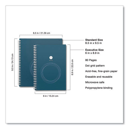 Wave Smart Reusable Notebook, Dotted Rule (4 Sq/in), Blue Cover, (40) 9.5 X 8.5 Sheets