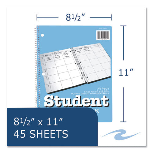 Student Plan Book, Homework/assignment-tracking, 40-weeks: Six-subject Day, Blue/white Cover, (100) 11 X 8.5 Sheets