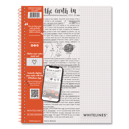 Whitelines Notebook, Quadrille Rule (5 Sq/in), Gray/orange Cover, (70) 11 X 8.5 Sheets