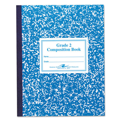 Grade School Ruled Composition Book, Grade 2 Manuscript Format, Blue Marble Cover, (50) 9.75 X 7.75 Sheets