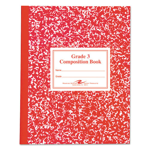 Grade School Ruled Composition Book, Grade 3 Manuscript Format, Red Marble Cover, (50) 9.75 X 7.75 Sheets