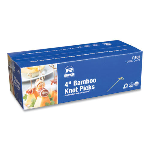 Knotted Bamboo Pick, Paper, 4", Natural, 100/pack, 10 Packs/carton