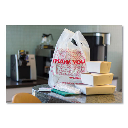 Thank You Bags, Thank You - Have A Nice Day Labeling, Cut-out Handles, 13" X 8" X 23", White/red, 1,000/carton