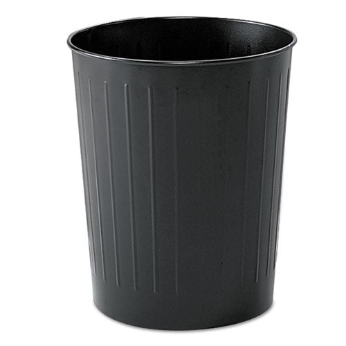 Round Wastebaskets, 23.5 Qt, Steel, Black