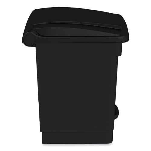 Plastic Step-on Receptacle, 8 Gal, Metal, Black
