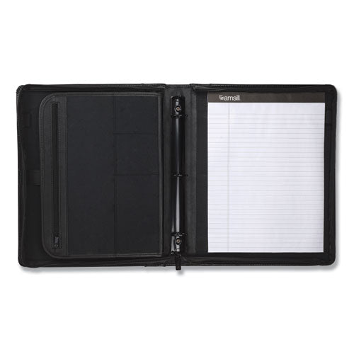 Leather Multi-ring Zippered Portfolio, Two-part, 1" Cap, 11 X 13 1/2, Black