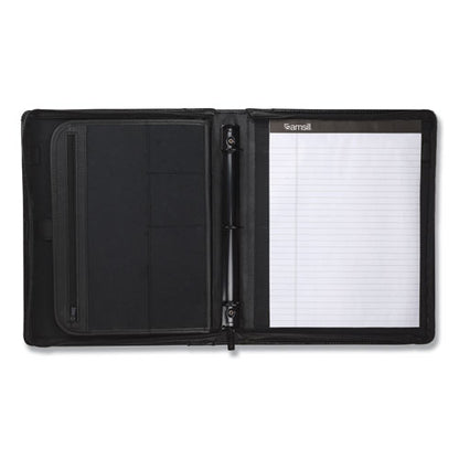 Leather Multi-ring Zippered Portfolio, Two-part, 1" Cap, 11 X 13 1/2, Black