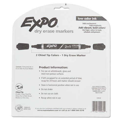 2-in-1 Dry Erase Markers, Fine/broad Chisel Tips, Assorted Colors, 8/pack