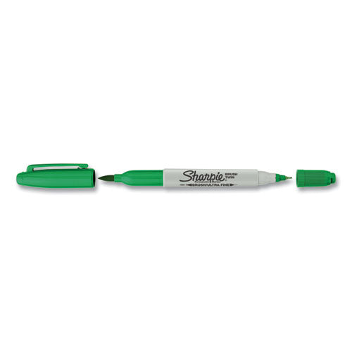 Brush Tip Permanent Marker, Twin Tip, Ultra-fine Needle/broad Brush Tips, Assorted Colors, 12/pack