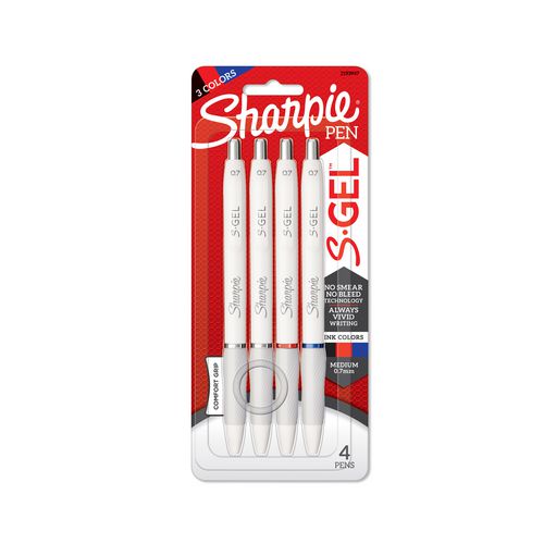 S-gel Fashion Barrel Gel Pen, Retractable, Medium 0.7 Mm, Assorted Ink Colors, White Barrel, 4/pack