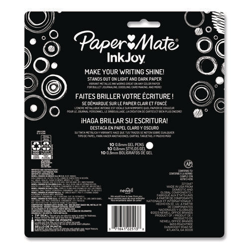 Inkjoy Metallic Gel Pen, Retractable, Medium 0.8 Mm, Assorted Ink, Assorted Barrel, 10/pack