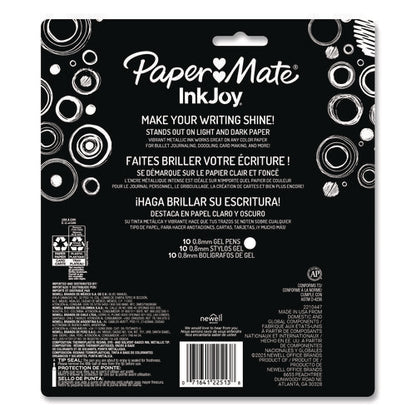Inkjoy Metallic Gel Pen, Retractable, Medium 0.8 Mm, Assorted Ink, Assorted Barrel, 10/pack