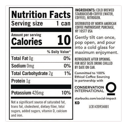 Nitro Cold Brew Coffee, Black Unsweetened, 9.6 Oz Can, 12/carton