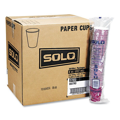 Paper Hot Drink Cups In Bistro Design, 3.35" Diameter X 3.82" H, 10 Oz, Maroon, 1,000/carton