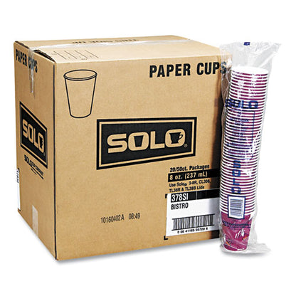 Paper Hot Drink Cups In Bistro Design, 3.35" Diameter X 3.82" H, 10 Oz, Maroon, 1,000/carton