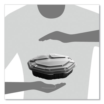 Octaview Hinged-lid Hot Food Containers, 3 Compartments, 38 Oz, 9.55 X 9.1 X 2.4, Black/clear, Plastic, 100/carton