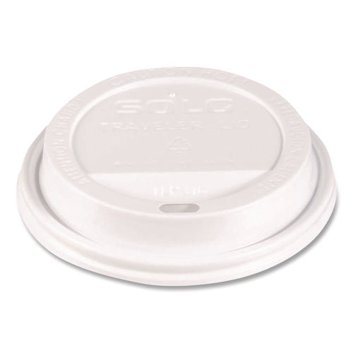 Traveler Hot Cup Lids, Fits 12 Oz To 16 Oz Hot Cups, Plastic, White, 100/pack