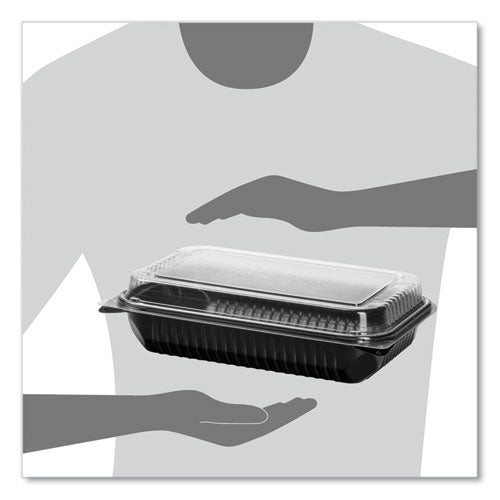 Hinged-lid Dinner Box, 64 Oz, 11.5 X 8.1 X 3, Black/clear, Plastic, 100/carton