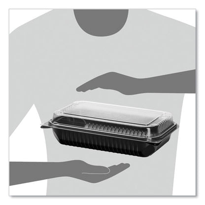 Hinged-lid Dinner Box, 64 Oz, 11.5 X 8.1 X 3, Black/clear, Plastic, 100/carton